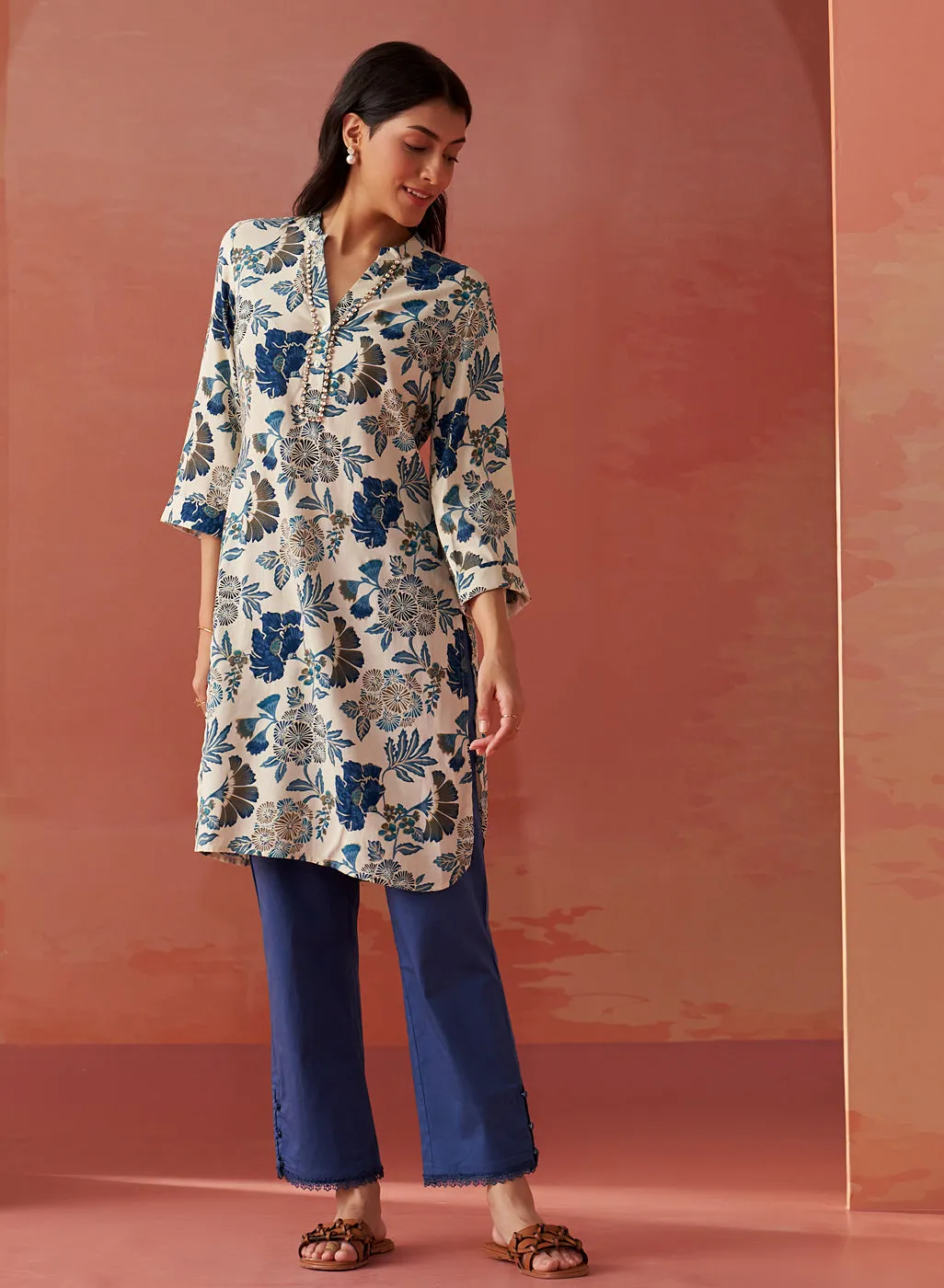 Yasmin Blue Printed Rayon Kurti for Women