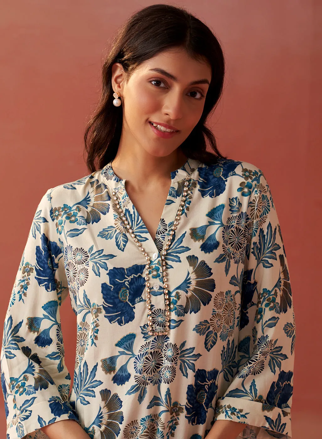 Yasmin Blue Printed Rayon Kurti for Women
