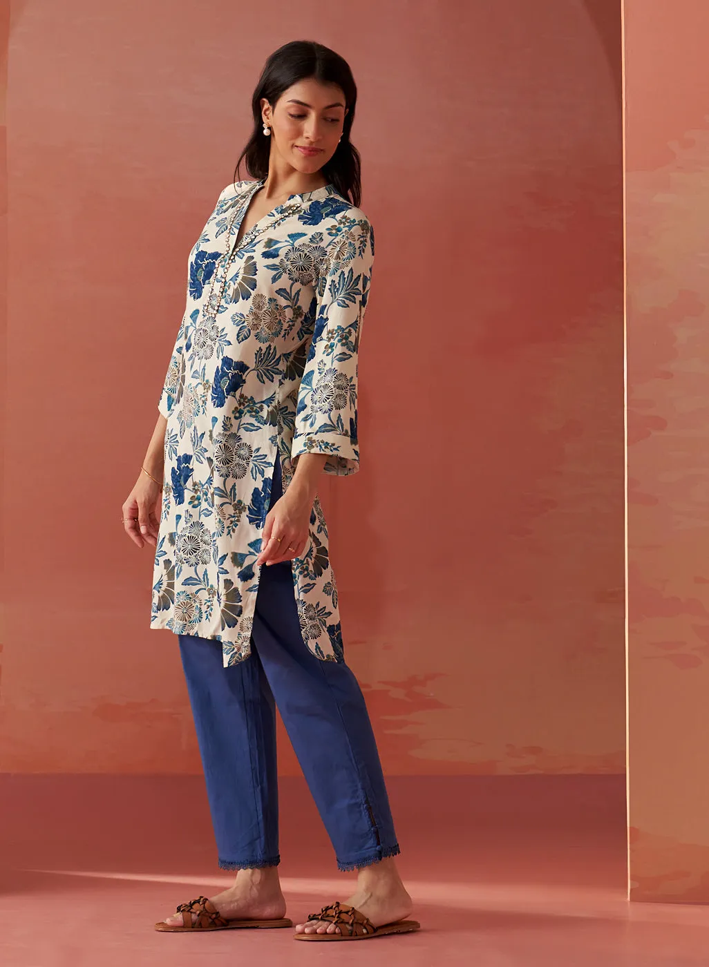 Yasmin Blue Printed Rayon Kurti for Women