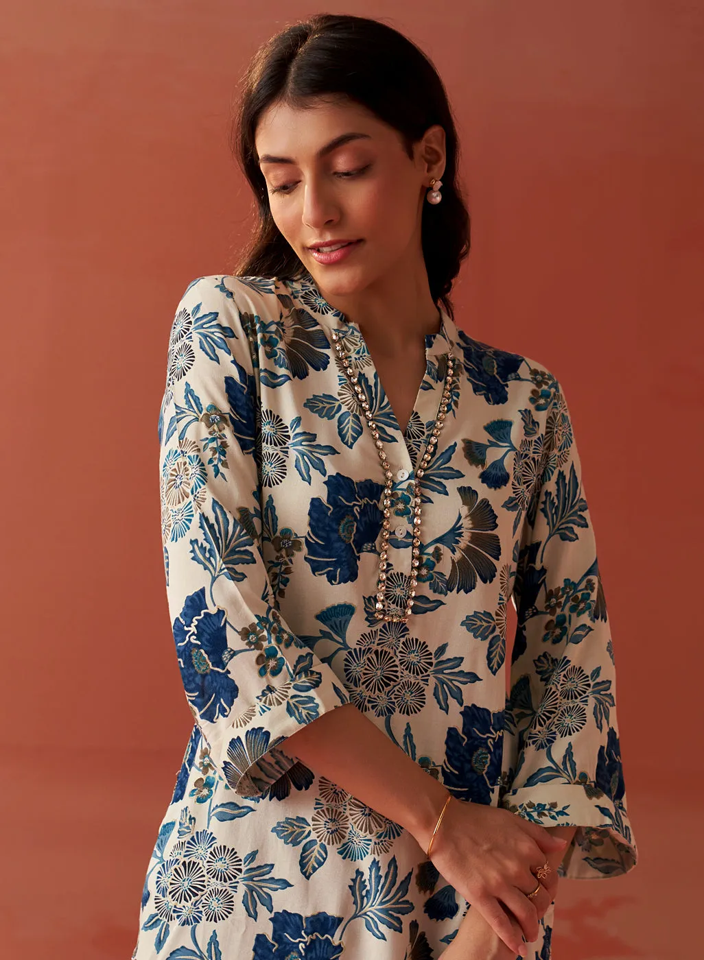 Yasmin Blue Printed Rayon Kurti for Women