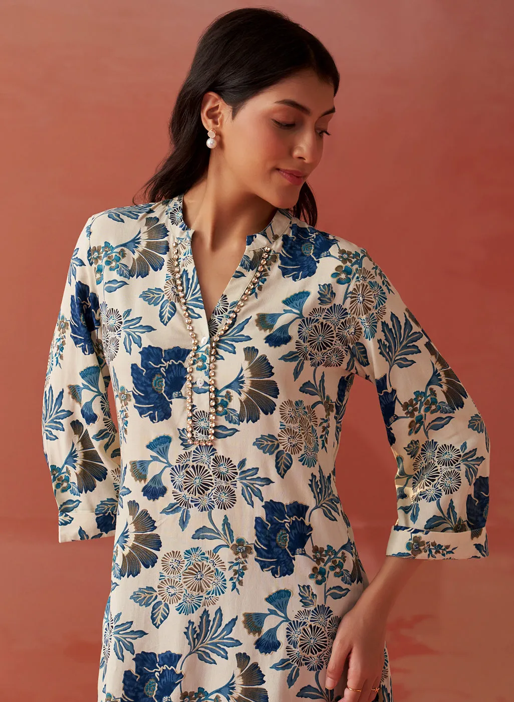 Yasmin Blue Printed Rayon Kurti for Women