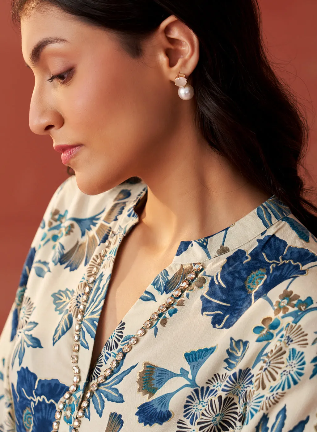 Yasmin Blue Printed Rayon Kurti for Women