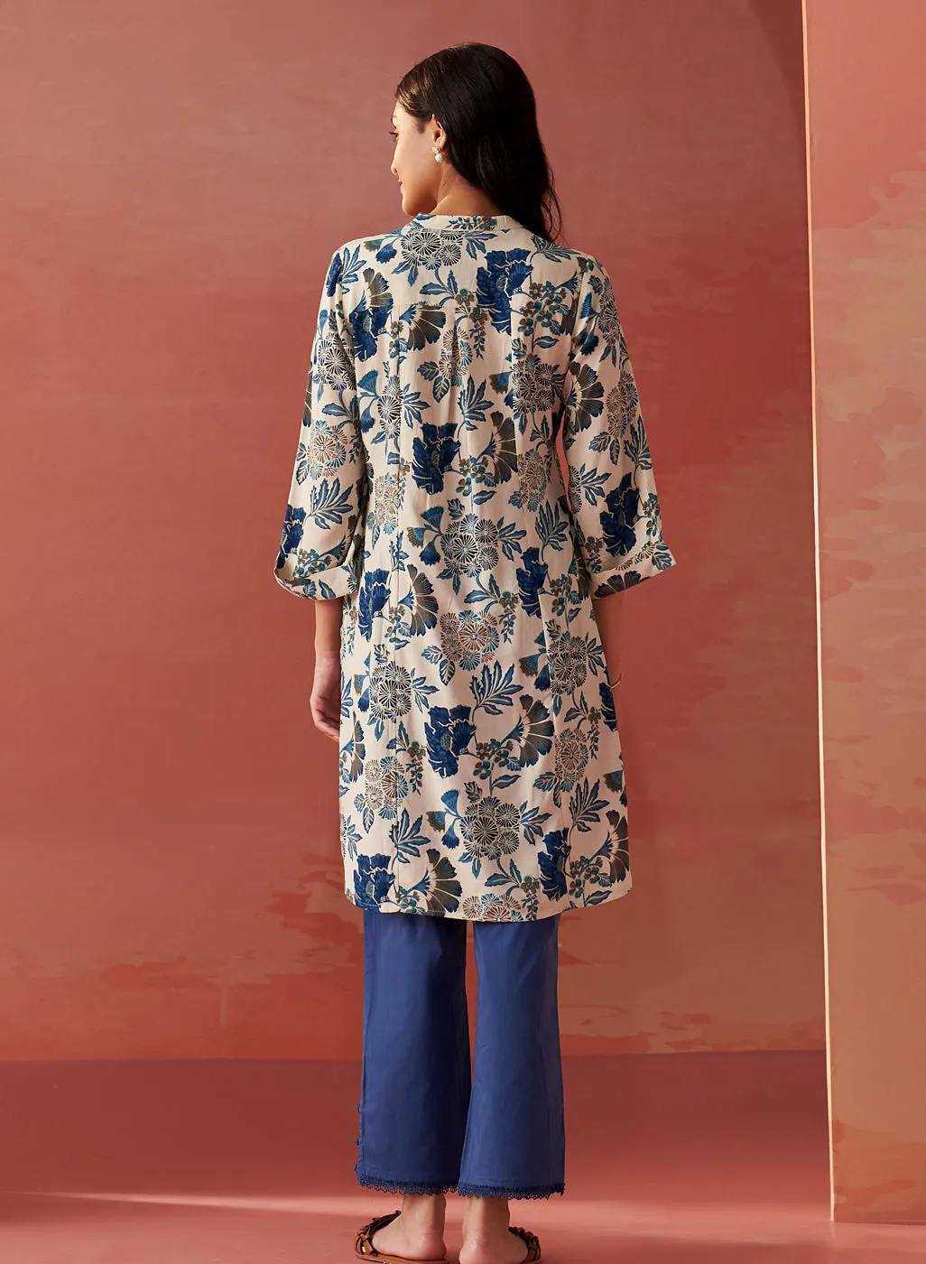 Yasmin Blue Printed Rayon Kurti for Women